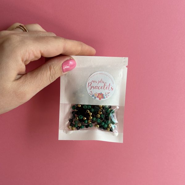 kit créatif perles rocaille vert et noir